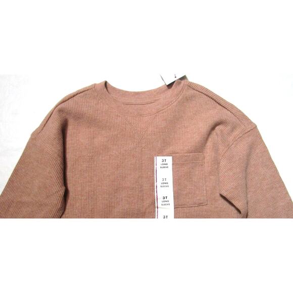 Cat & Jack Boy's Shirt Size 3T Brown Ribbed Knit Chest Pocket Long Sleeves - Picture 2 of 5